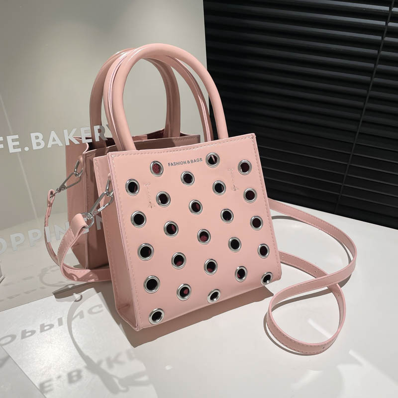 2026-May Women's Rivet&Eyelet Hollow Out Square Handbag Convertible Shoulder&Crossbody Bag