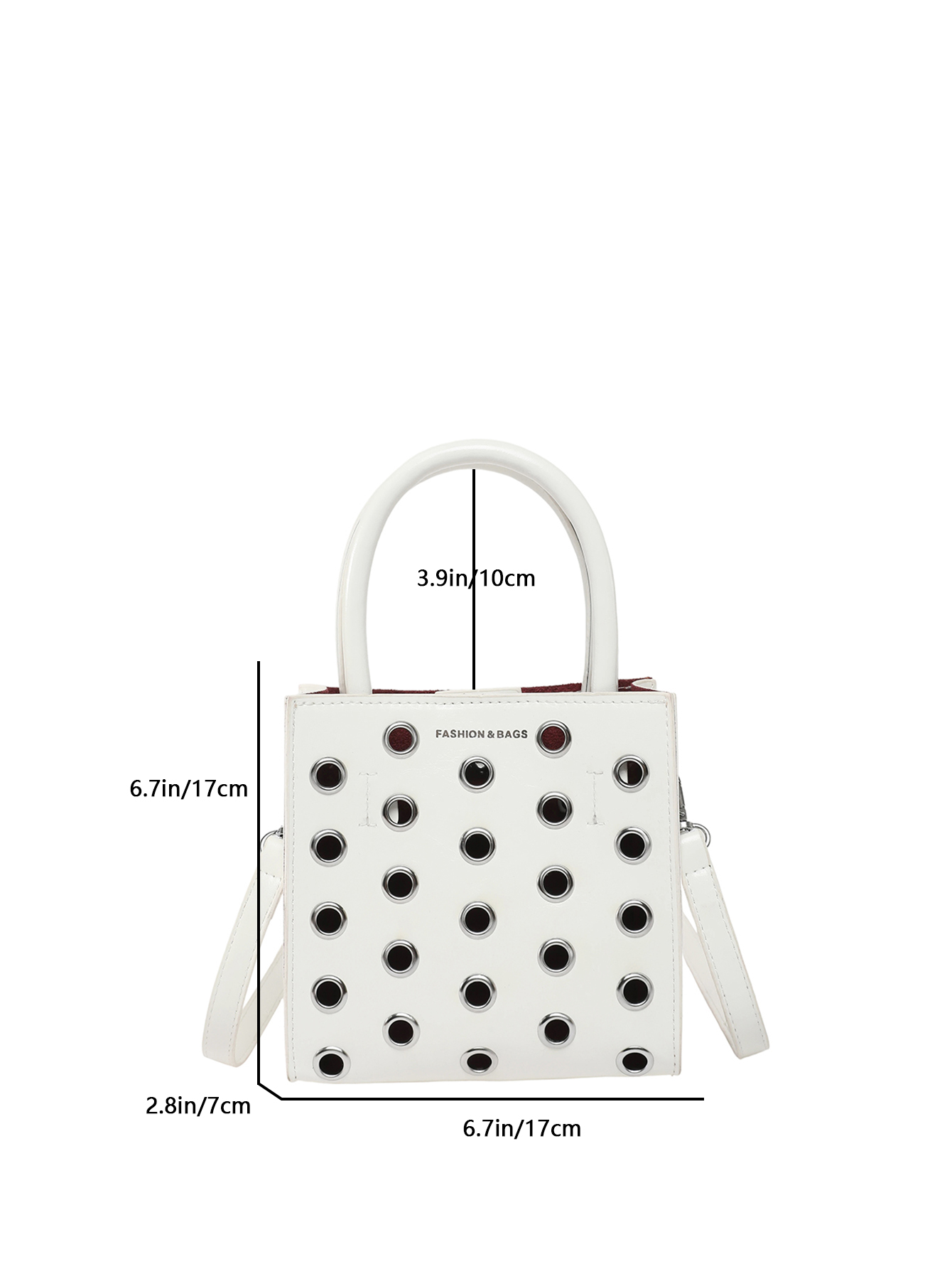 2026-May Women's Rivet&Eyelet Hollow Out Square Handbag Convertible Shoulder&Crossbody Bag