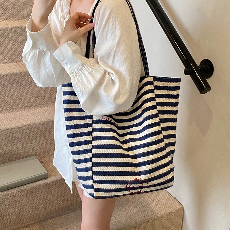 Striped canvas bag large capacity casual shoulder bag crossbody bag