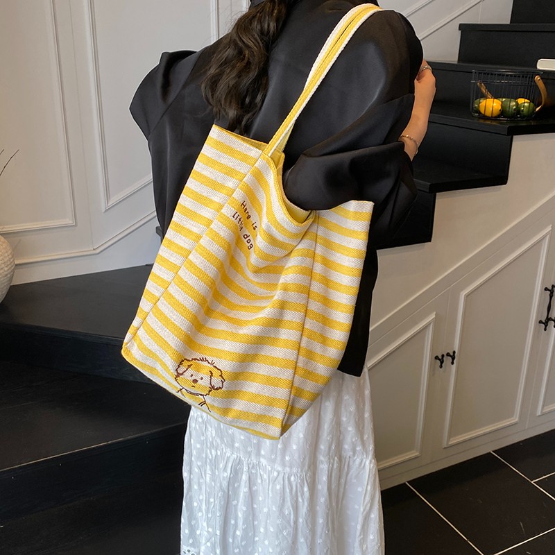 Striped canvas bag large capacity casual shoulder bag crossbody bag